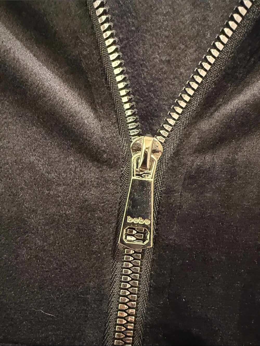 bebe Black Velour Zip-Up Hoodie with Striped Trim - Picture 4 of 7
